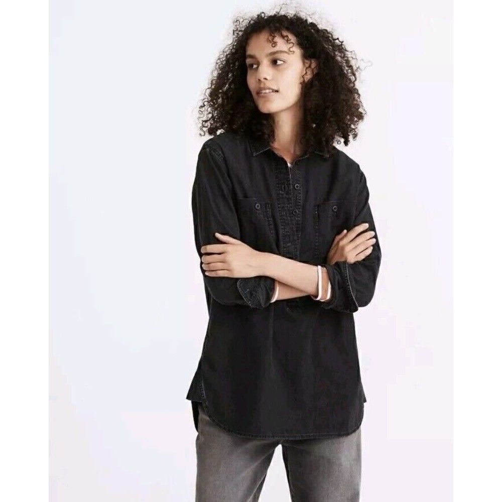 Madewell Women's Denim Popover Top in Black Wash Size Small